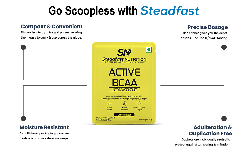 Steadfast Nutrition Active BCAA Pre Workout BCAA Supplement Muscle Recovery & Endurance Intra workout (Lemon, 30 Sachets, 450g)