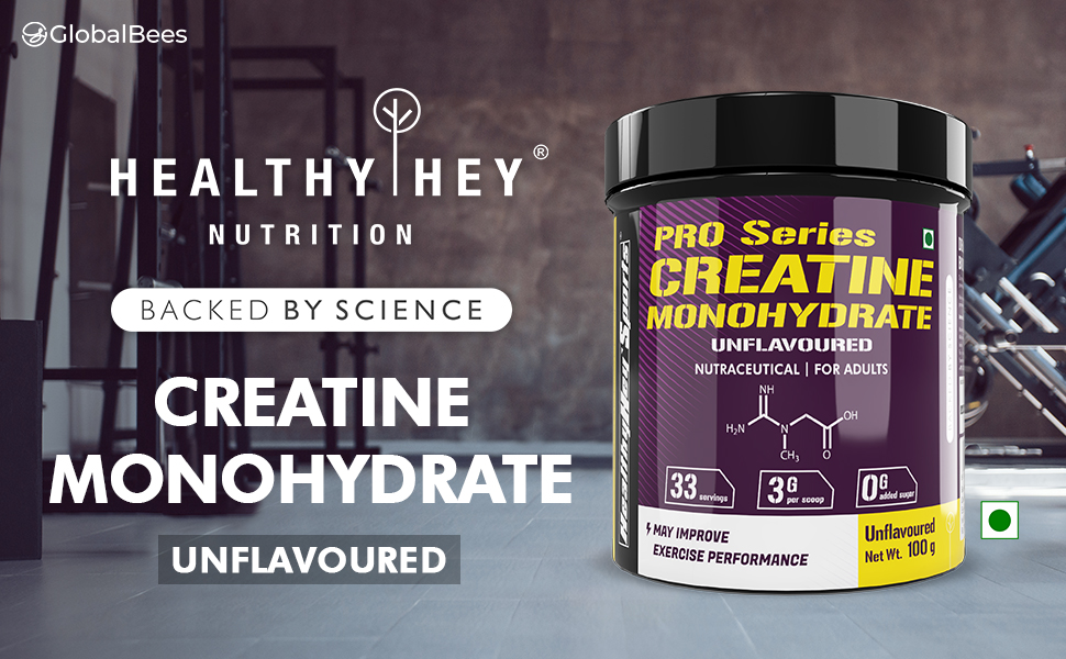 HealthyHey Sports Creatine Monohydrate powder for Muscle Building & Performance - 33 Servings (Unflavoured, 100gm)