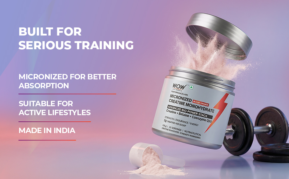 WOW Life Science Creatine Monohydrate Powder | 3g Creatine with Betaine & CoQ10 | Daily Strength & Muscle Support | No Added Sugar | 135g | Great Tasting | Unisex | Watermelon & Orange Combo Pack