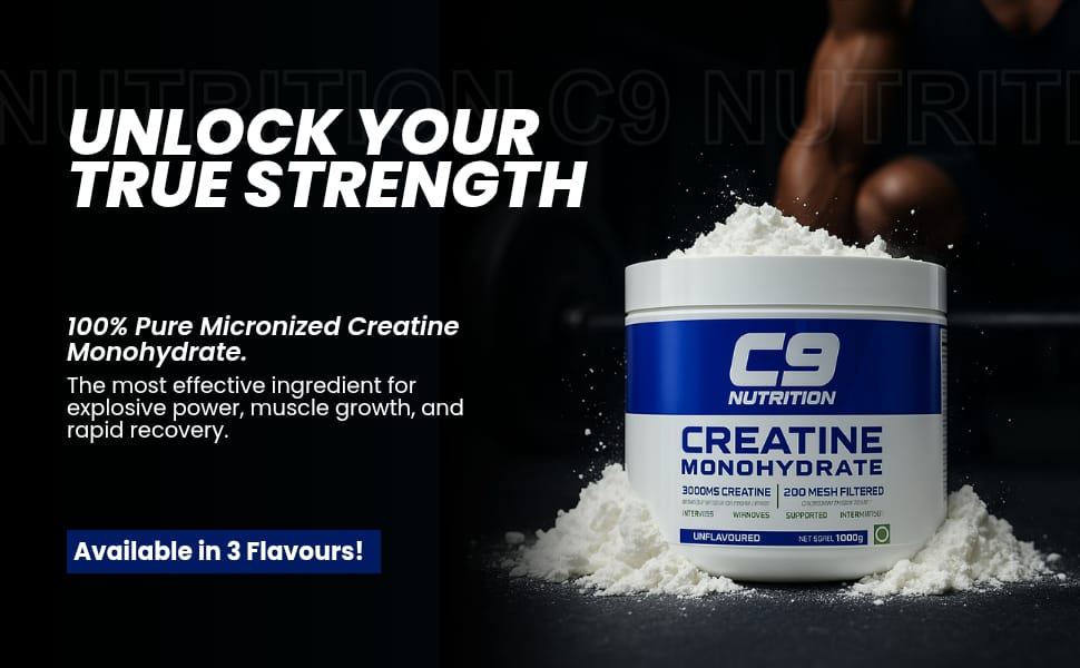 C9 Nutrition Micronized Creatine Monohydrate | 3000mg Ultra-Pure 200 Mesh Filtered Creatine Powder | Boost Strength, Power & Muscle Recovery | Zero Sugar | Blueberry Flavour | 100gm for Men & Women, 33 Servings (100gm, Blueberry)