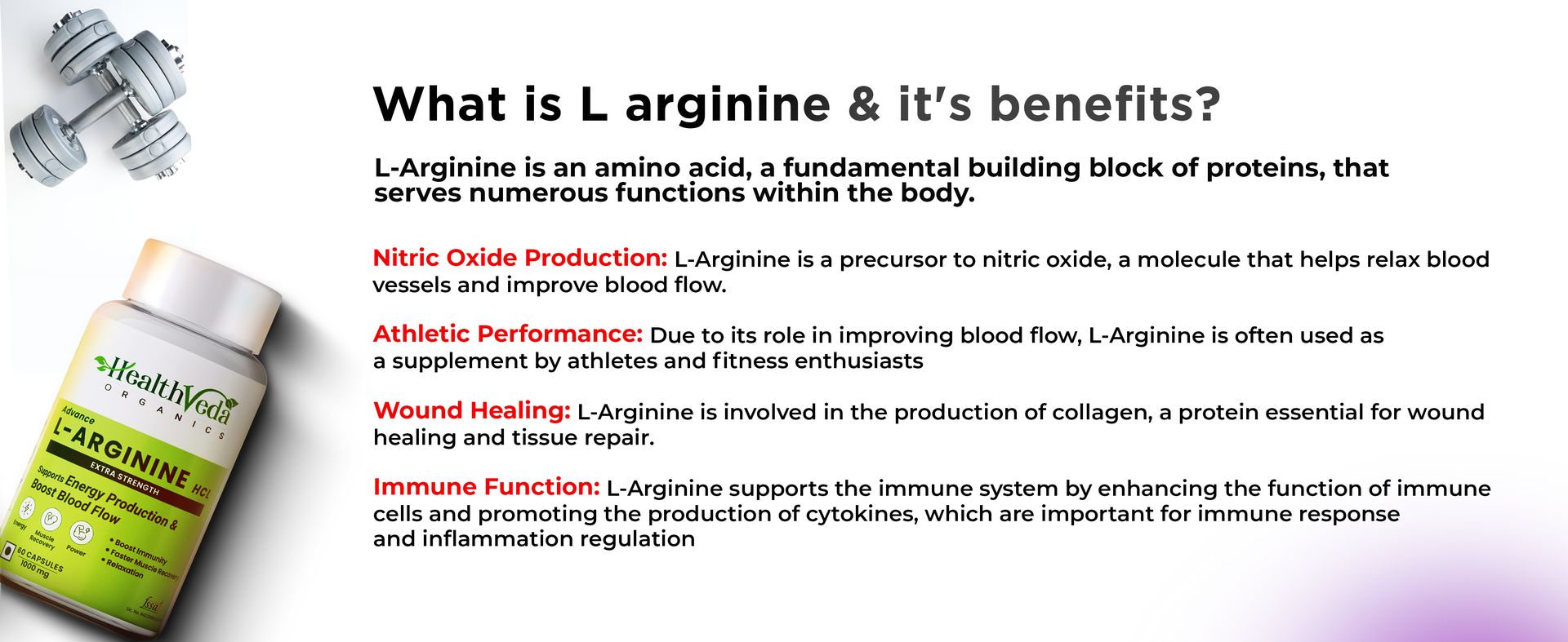 Health Veda Organics L-Arginine 1000 mg with Chromium Picolinate | Good for Muscle Growth, Stamina, Recovery, Immune Booster & Energy | For Both Men & Women | 60 Veg Capsules