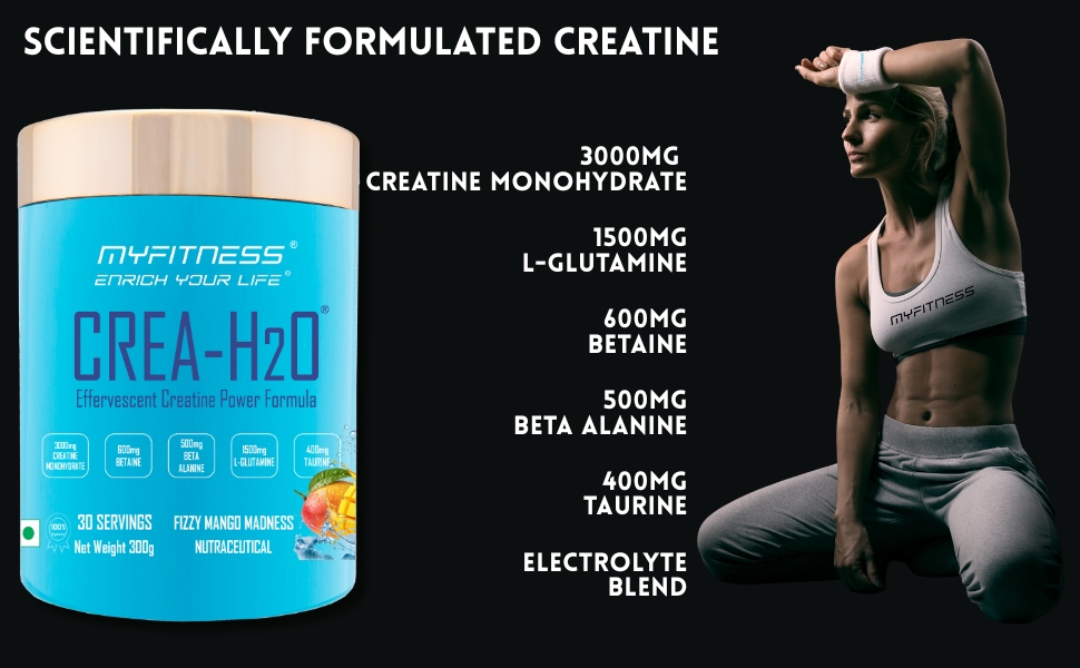 Myfitness Creatine Monohydrate Powder | 300g | Effervescent Pre Workout Power Formula | Creatine Powder With Betaine | Beta Alanine | L-Glutamine | Taurine | Electrolyte Blend (Fizzy Blue Raspberry)