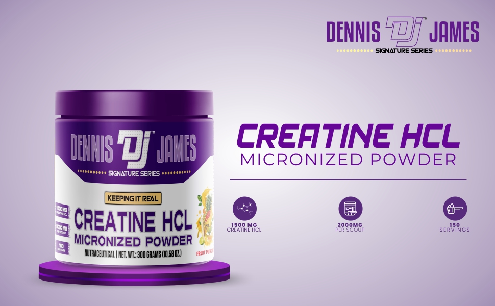 Dennis James Signature Series Creatine HCL | Micronized Powder | Fruit Punch Flavor | 150 Servings | Enhanced Strength & Performance