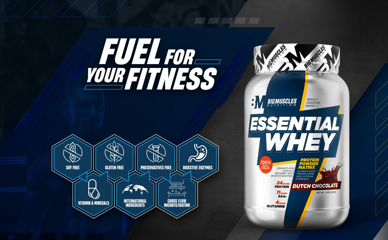 Bigmuscles Nutrition Essential Whey Protein 1Kilogram [Dutch Chocolate] | 24G Protein Per Serving & Real BCAA [50 Servings, Lemony] -100% Micronized Vegan, 5 Grams Of Amino Acids, Pack Of 1