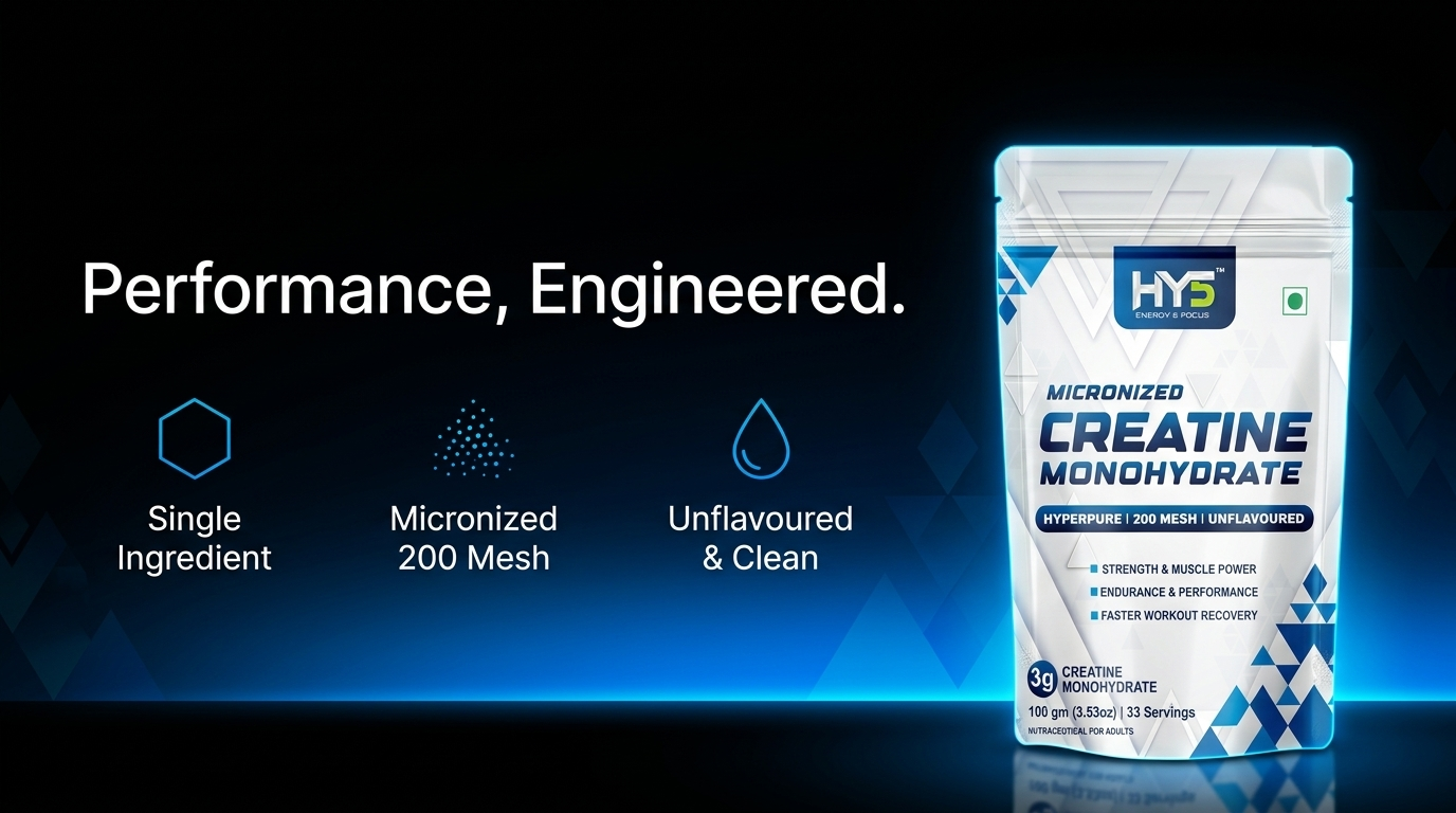 HY5 Creatine Monohydrate Powder 100g | Micronized 200 Mesh | 100% Pure Unflavoured Creatine | 3g Per Serving | 33 Servings | Supports Strength, Power & Workout Performance