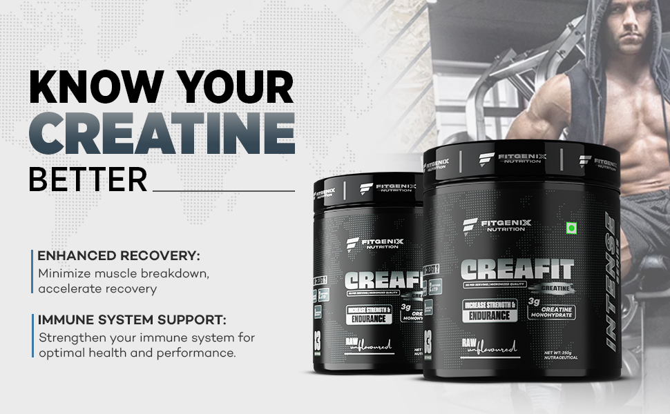 Creafit Creatine Monohydrate Powder Unflavoured 83 Servings | Build Lean Muscle | Immunity Booster | Improve Immune System Increase Strength & Endurance (250G)