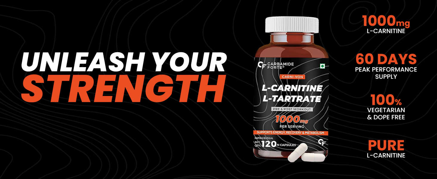 Carbamide Forte L-Carnitine L-Tartrate 1000mg Capsules for Men & Women | Pre Workout Supplement - 120 Veg Capsules (Pack of 2)