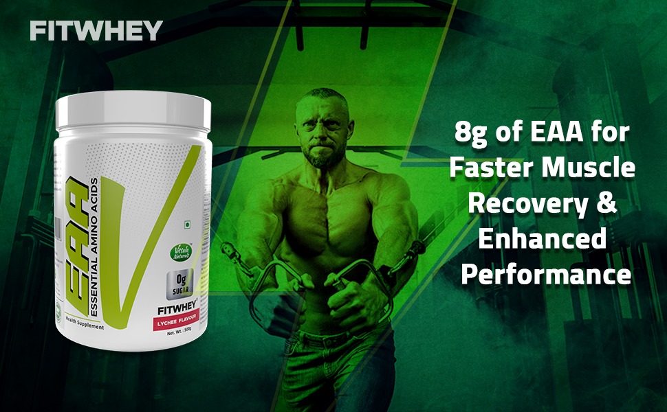 EAA (Essential Amino Acids) - BCAA (Leucine,Isoleucine, Valine 2:1:1), For Pre Workout - 62 Servings Lychee Flavor | 500Gm