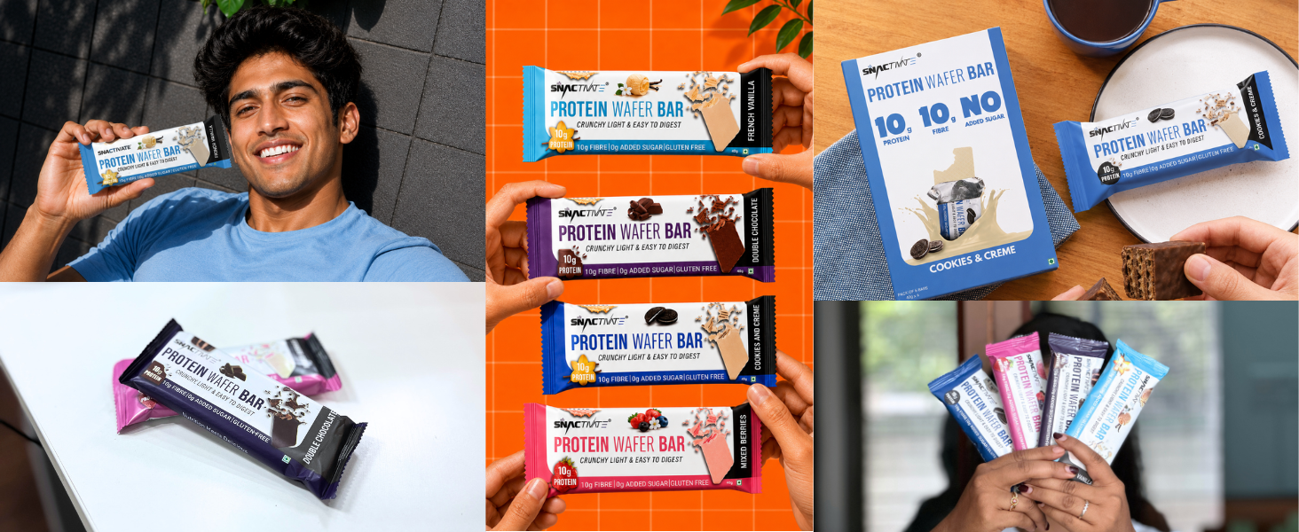 Snactivate India’s 1st Protein Wafer Bar - Cookies & Creme (Pack of 6, 40g Each) | Real Whey | 10g Protein & 10g Fibre | Zero Added Sugar | No Maida | Crunchy & Healthy Snack
