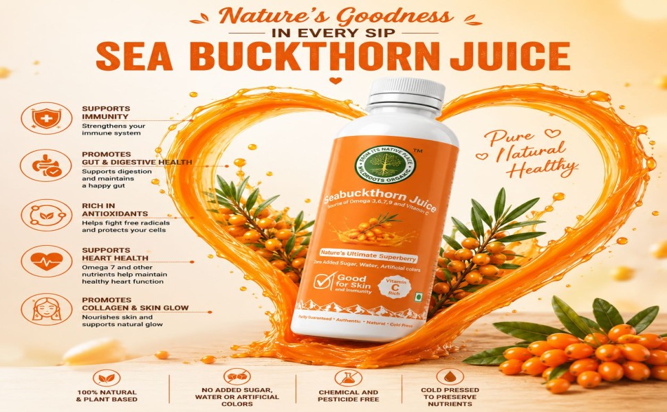 Sea Buckthorn Juice 300ml | Natural Source of Vitamin C I Omega 3 6 7 9 I High in Antioxidants | Immunity, Skin Glow & Gut Health Support | No added sugar or color