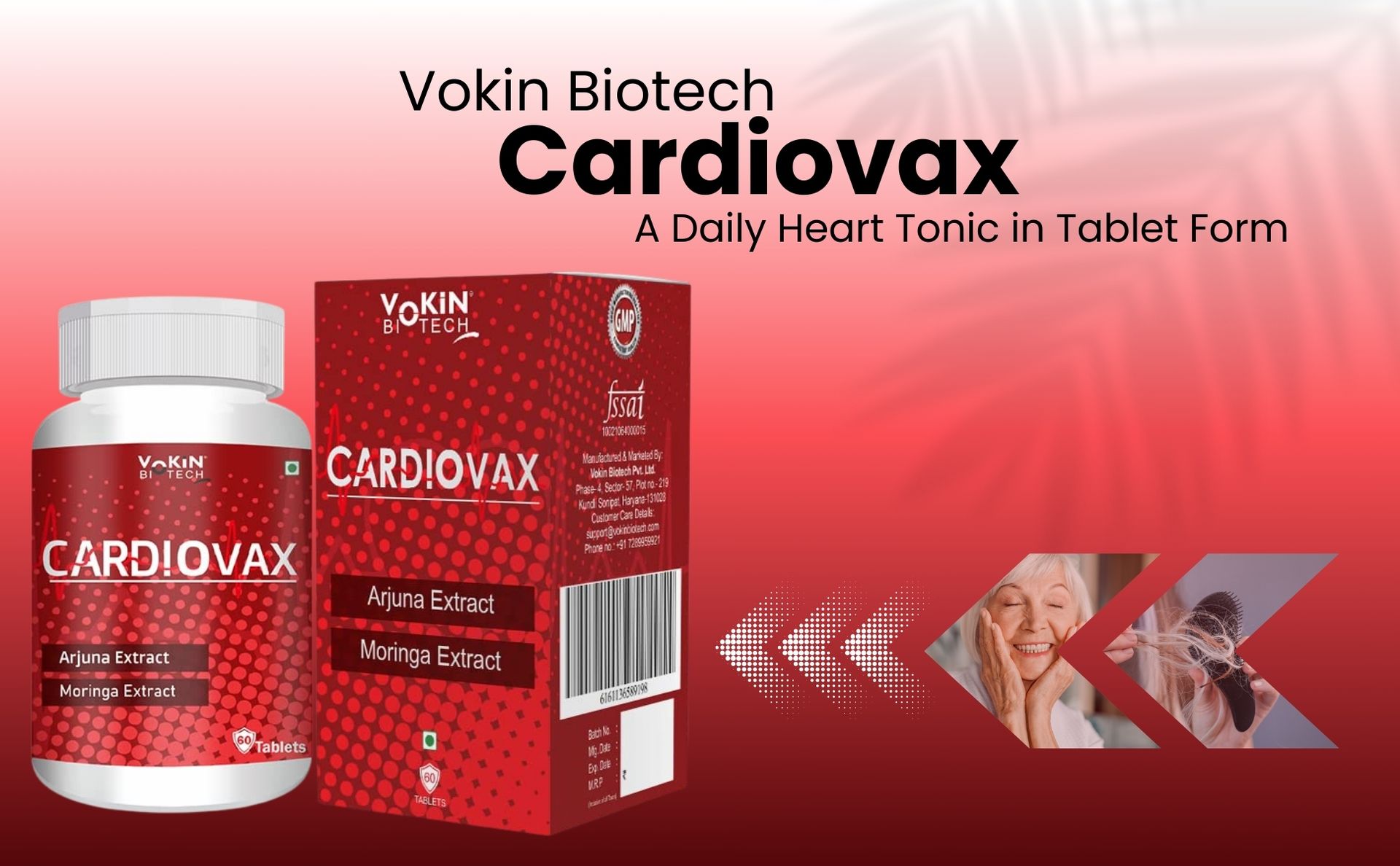 Vokin Biotech Natural Cardiovax with Coenzyme Q10, Arjuna Extract & Moringa Extract Pack of 60 Tablets