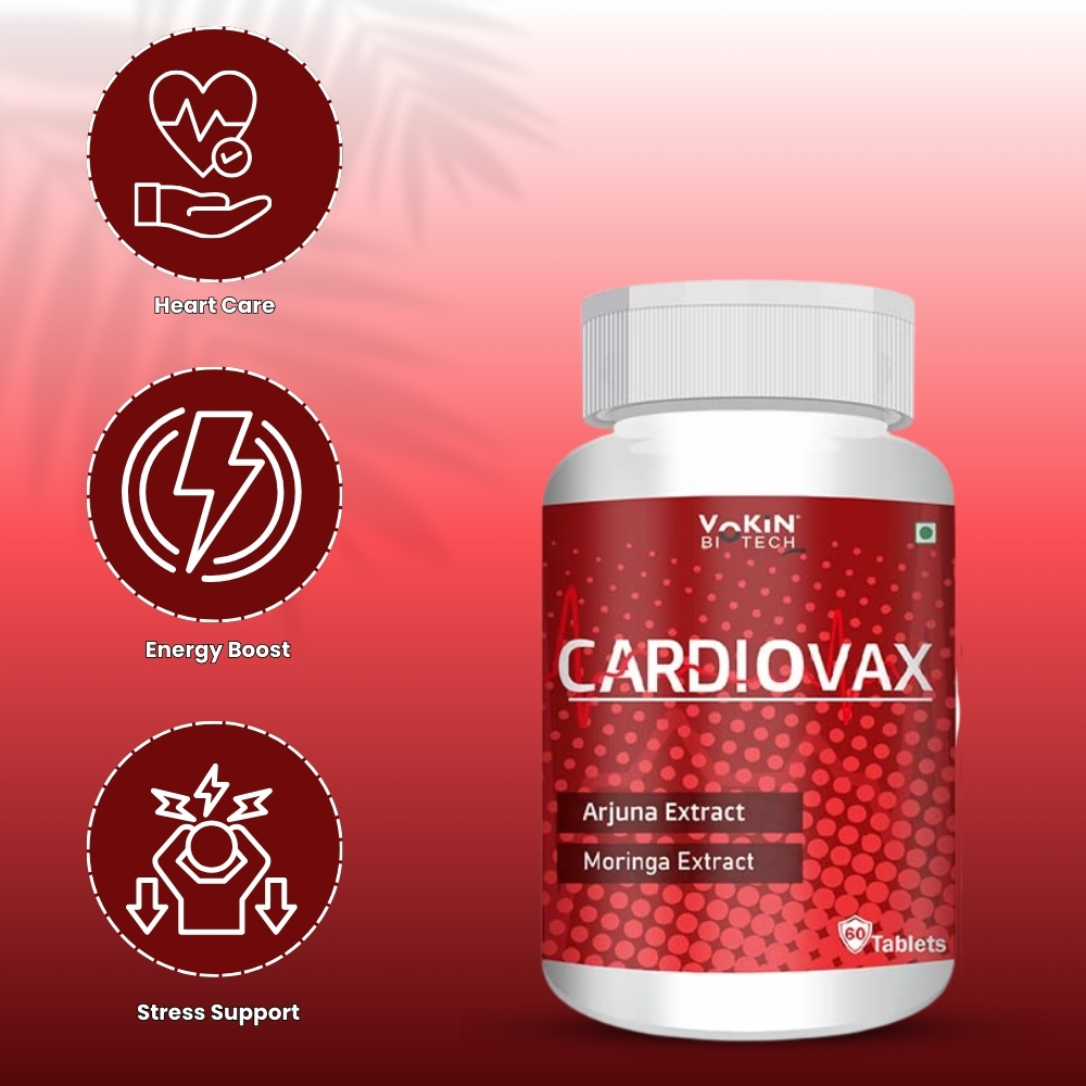 Vokin Biotech Natural Cardiovax with Coenzyme Q10, Arjuna Extract & Moringa Extract Pack of 60 Tablets