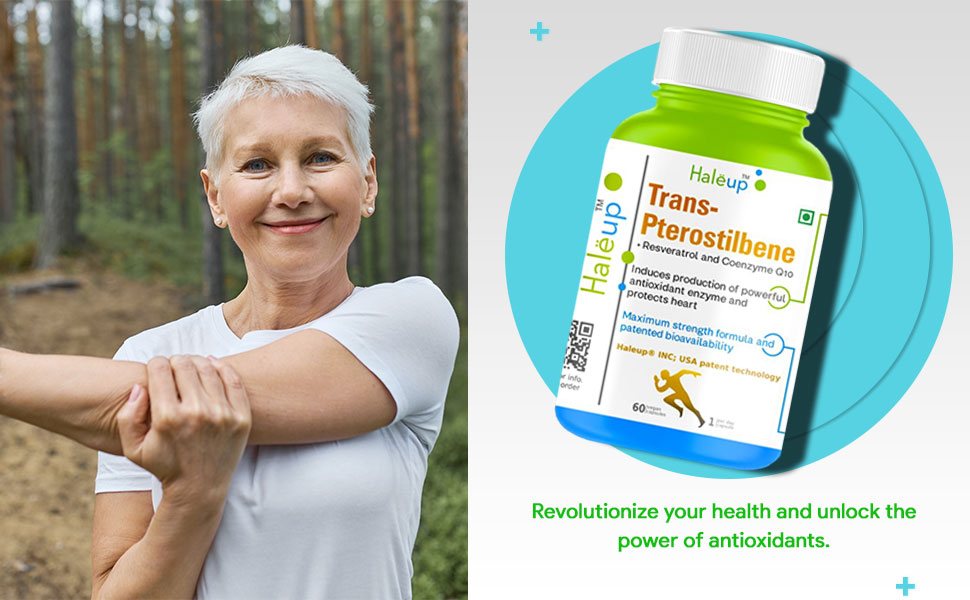 Haleup 99% Pure Trans-Pterostilbene with Resveratrol | Potent Antioxidant | High Bioavailability | Promotes Healthy Ageing | Skin Health (1 pack X 60s count)
