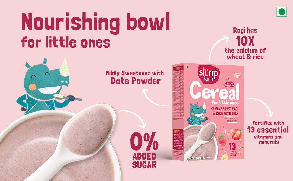 Slurrp Farm Baby Cereal, Ragi, Rice and Strawberry with Milk, Instant Healthy Wholesome Food, 200 g & Sathu Maavu, cereal for little ones | Healthy Wholesome Food, 200g