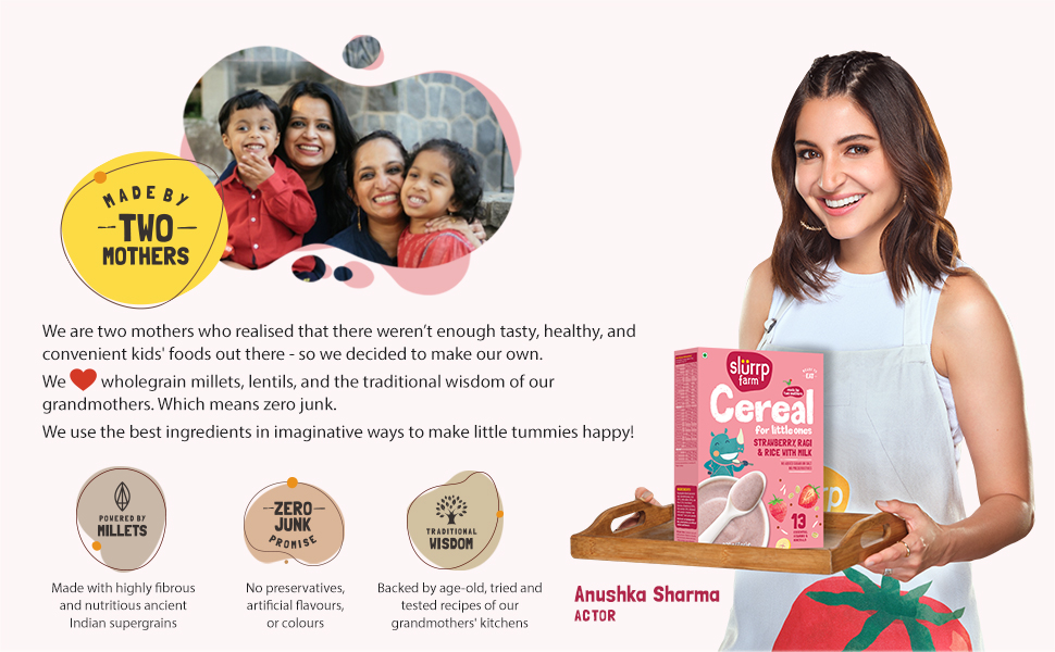 Slurrp Farm Baby Cereal, Ragi, Rice and Strawberry with Milk, Instant Healthy Wholesome Food, 200 g & Millet Dosa Instant Mix, Supergrains Spinach and Beetroot, Natural and Healthy Food, 150