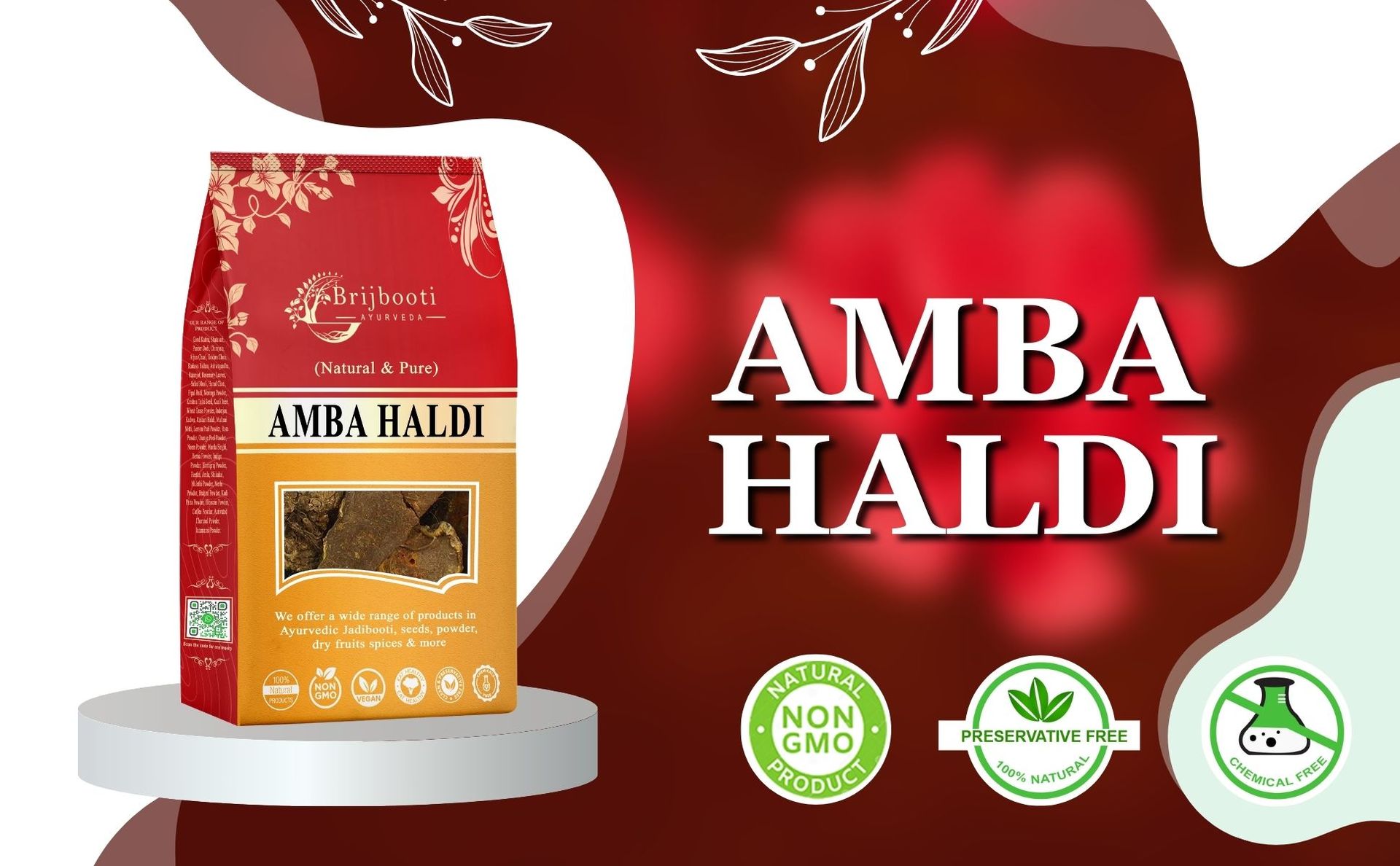 Birju Mahavir 1 KG AMBA HALDI - AMBIA HALDI - CURCUMA AROMATICA - WILD TURMERIC, Multi-colored