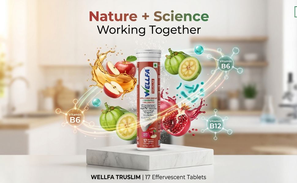 Truslim Effervescent Tablets | Apple Cider Vinegar with 2 Billion CFU Probiotics | With Vitamin B6 & Vitamin B12 | Sugar-Free Supplement | 34 Apple Flavour Tablets (Pack of 2)