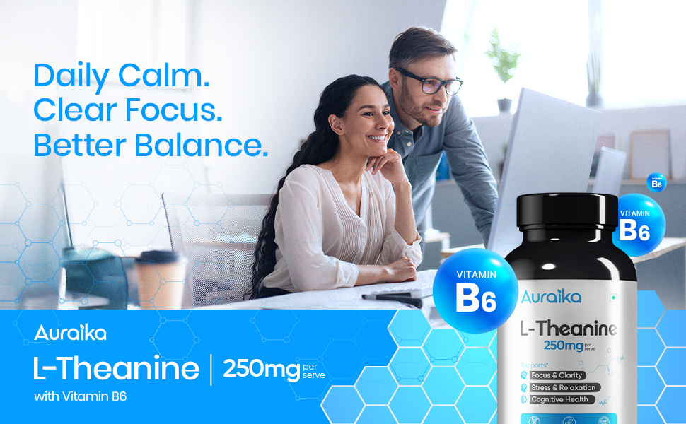L Theanine Supplement 250mg – 60 Capsules | Stress Support, Relaxation & Focus | Non-Drowsy Calm with Vitamin B6 | Supports Brain Health & Cognitive Function