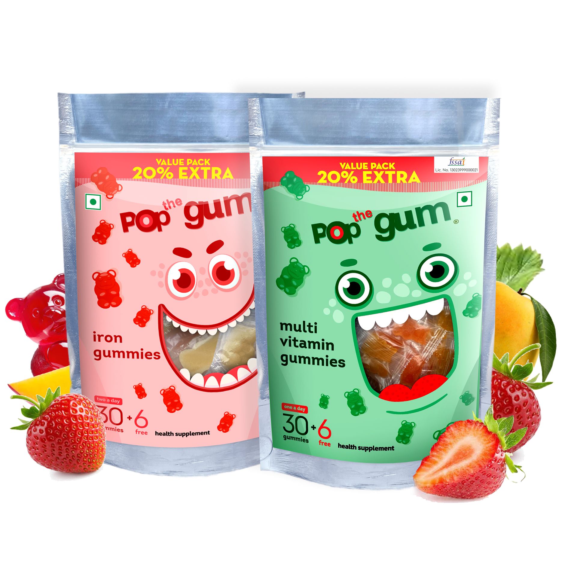 The Pop Gum Family Multivitamin Gummies (Kids & Adults) | Daily Nutritional Support with Vitamin C, D, E, B12, Zinc & Magnesium | Allergen Friendly, Milk & Gluten Free | 36 Gummies Pack