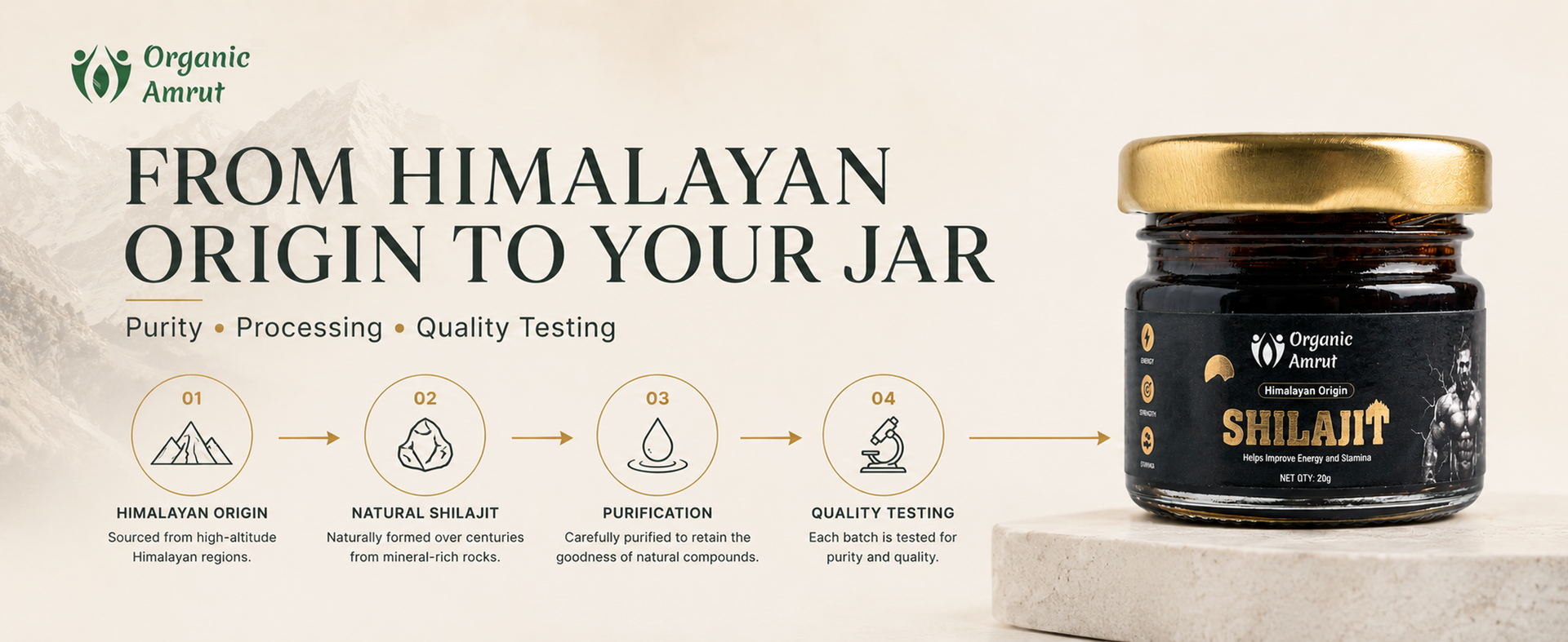 Pure Himalayan Shilajit Resin 20g - 70%+ Fulvic Acid, 250mg Per Serving, 80 Servings, Fulvic Acid & Trace Minerals, Lab Tested