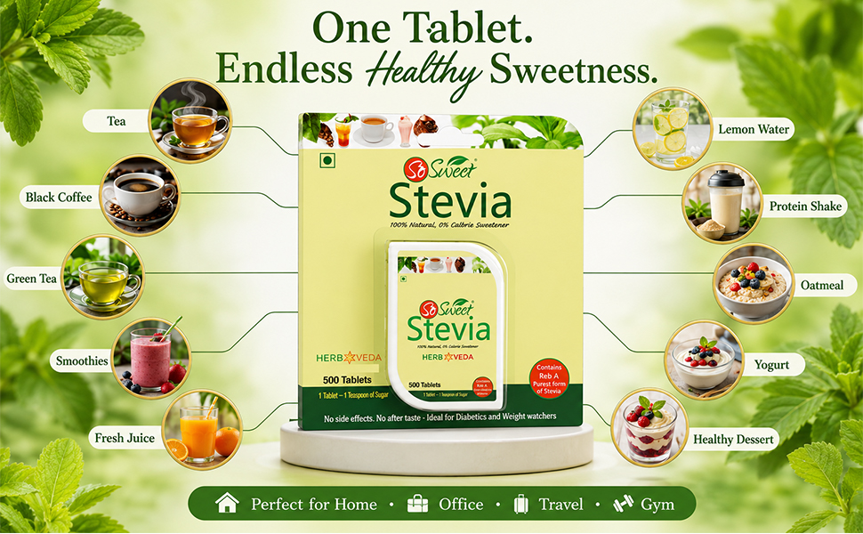 So Sweet Stevia Tablets Sugar Free Natural Sweetener Zero Calorie 1000 Tablets -Pack of 2 (500 Each)