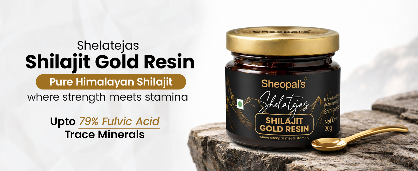 Sheopals Shelatejas Shilajit Gold Resin 20g | 500mg/ seving | 78% Fulvic Acid | Boost Energy, Stamina, Muscle Growth | 80 Servings - Lab Tested