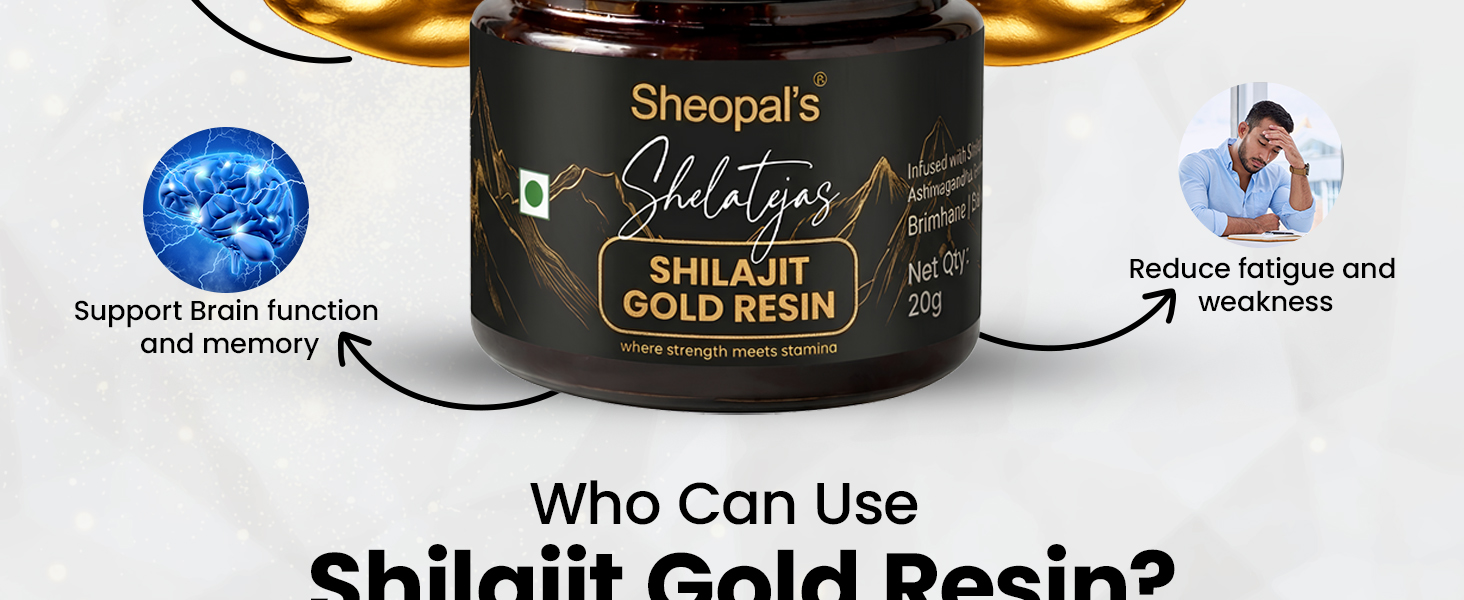 Sheopals Shelatejas Shilajit Gold Resin 20g | 500mg/ seving | 78% Fulvic Acid | Boost Energy, Stamina, Muscle Growth | 80 Servings - Lab Tested