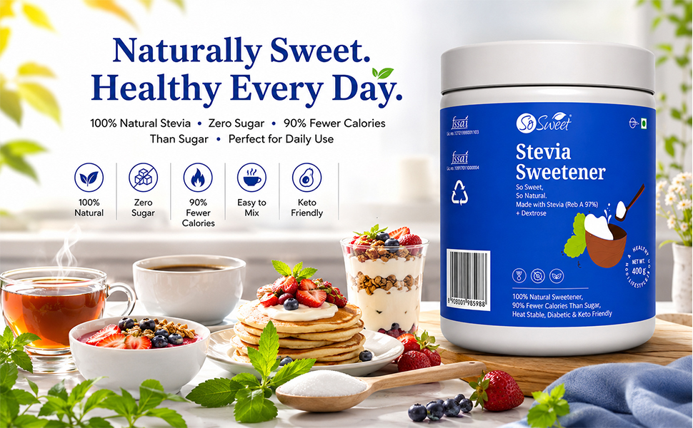So Sweet Stevia Sugar Free Natural Sweetener - 400gm, Diabetic Friendly, Perfect for Baking, Cooking, 100% Natural