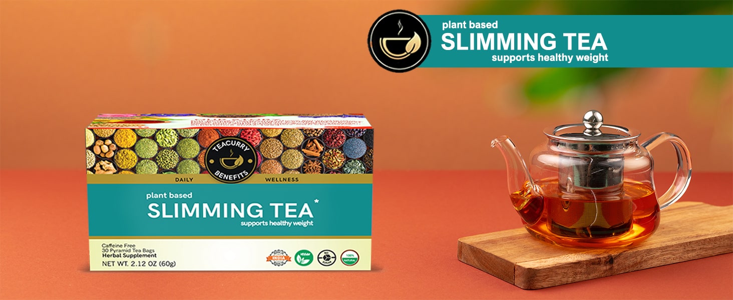 TEACURRY Slimming Tea for Weight Management (30 Tea Bags, 1 Month Pack) With Free Diet Chart | Helps Reduce Tummy & Fight Ageing | Green Tea With Cinnamon Ginger, 60 gram