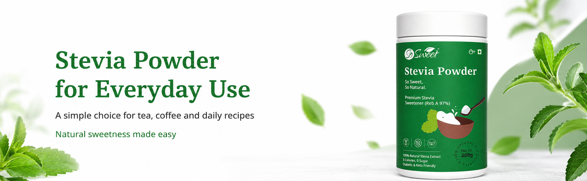So Sweet Stevia Powder 200g, Natural Sugar Free Zero Calorie Sweetener