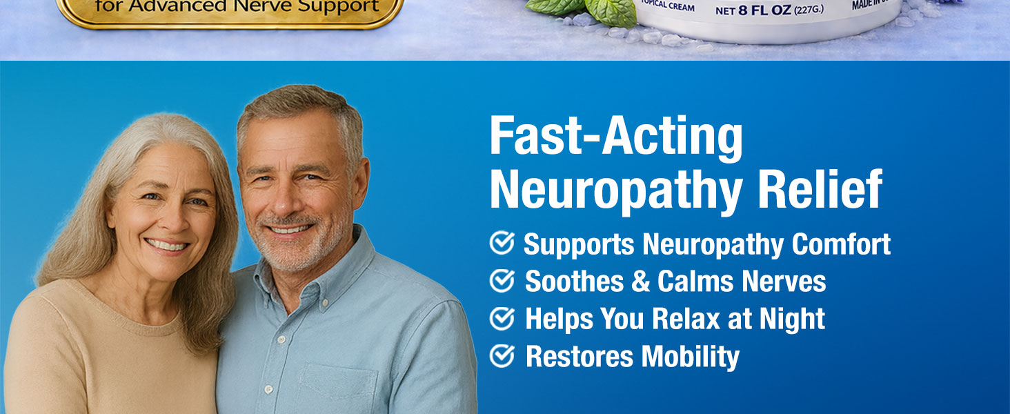 Neuropathy Nerve Relief Cream – XL 8 oz – Fast-Acting Maximum Strength for Feet, Hands, Legs, Toes & Back – Menthol 3.7% + Magnesium Chloride 2% – Arnica, Aloe Vera, MSM & Vitamins – Super Value 8 oz