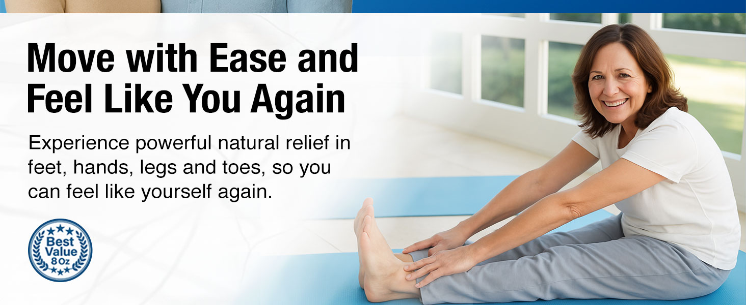 Neuropathy Nerve Relief Cream – XL 8 oz – Fast-Acting Maximum Strength for Feet, Hands, Legs, Toes & Back – Menthol 3.7% + Magnesium Chloride 2% – Arnica, Aloe Vera, MSM & Vitamins – Super Value 8 oz