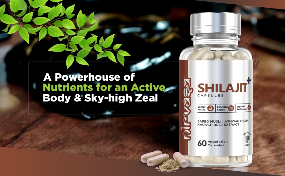 Nirvasa Pure Shilajit/Shilajeet (800mg) 60 Capsules | Boost Strength, Stamina, Energy & Immunity | Supports Vitality, Performance & Muscle Growth | Ashwagandha, Safed Musli & Kaunch Beej (Pack of 1)