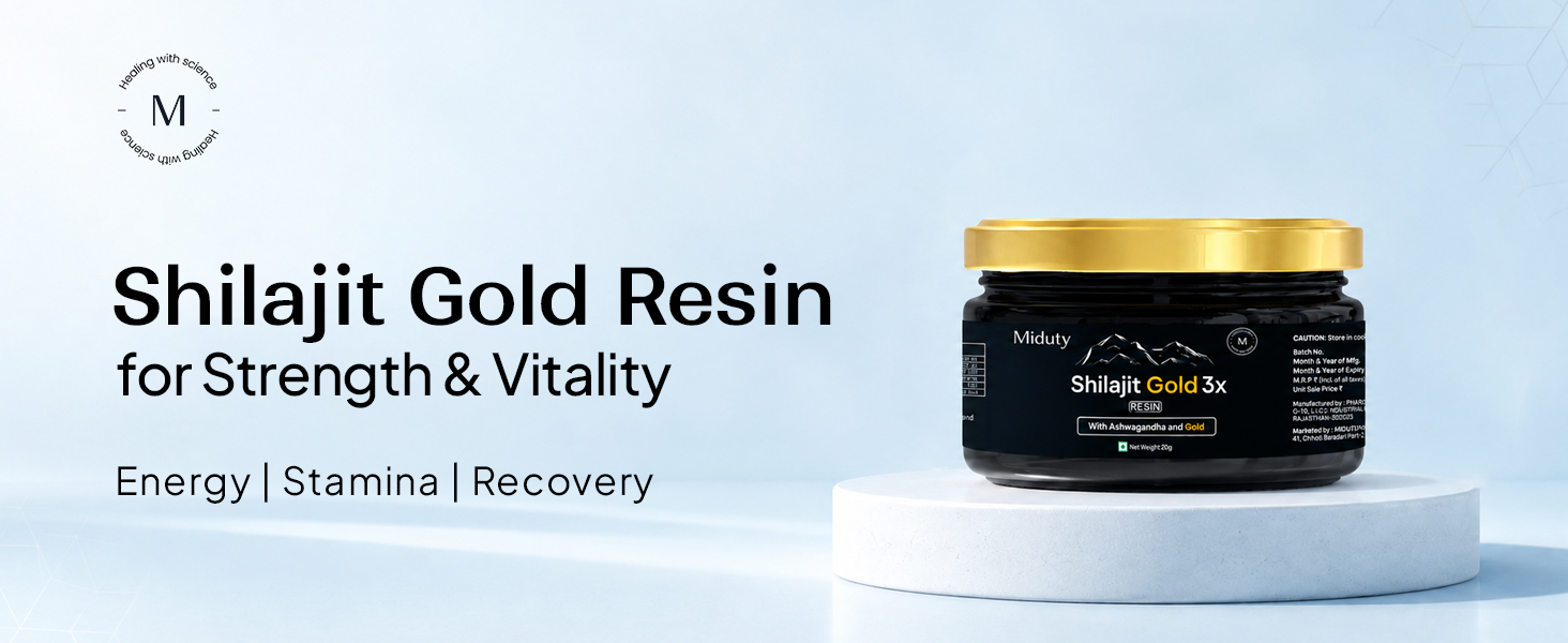 Miduty Shilajit Gold 3X Resin 500–1000mg Serving - Pure Himalayan Shilajit with Gold & Ashwagandha - 100% Ayurvedic - Coffee Free Formula - Lab Tested- 20 grams