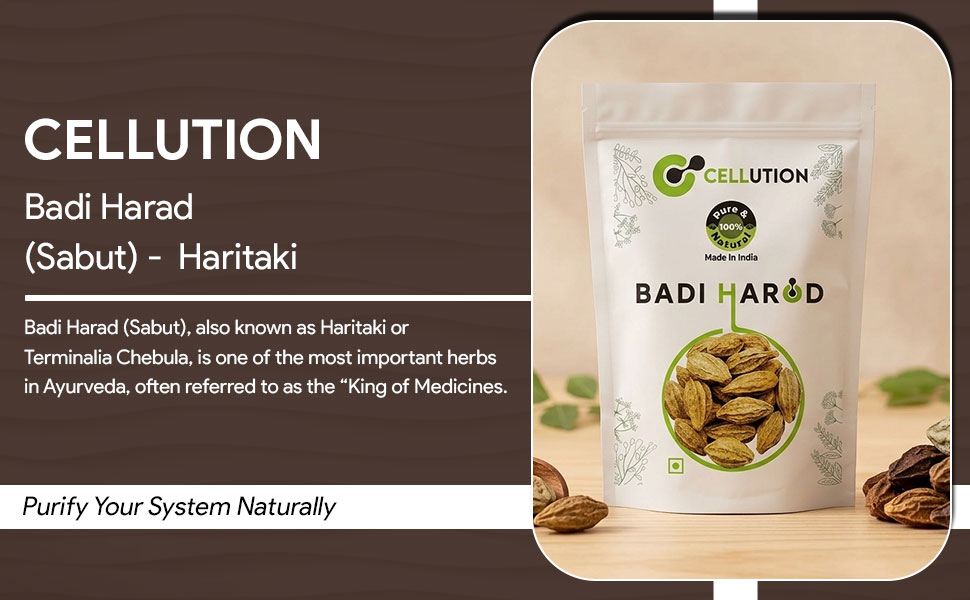 CELLUTION Badi Harad (Sabut) - 350gm Haritaki | Karakkaya | Yellow Terminalia Chebula | Kadukkai | Haritaki Natural | Inknut Whole | Harad Badi Pili | (350 Grams)