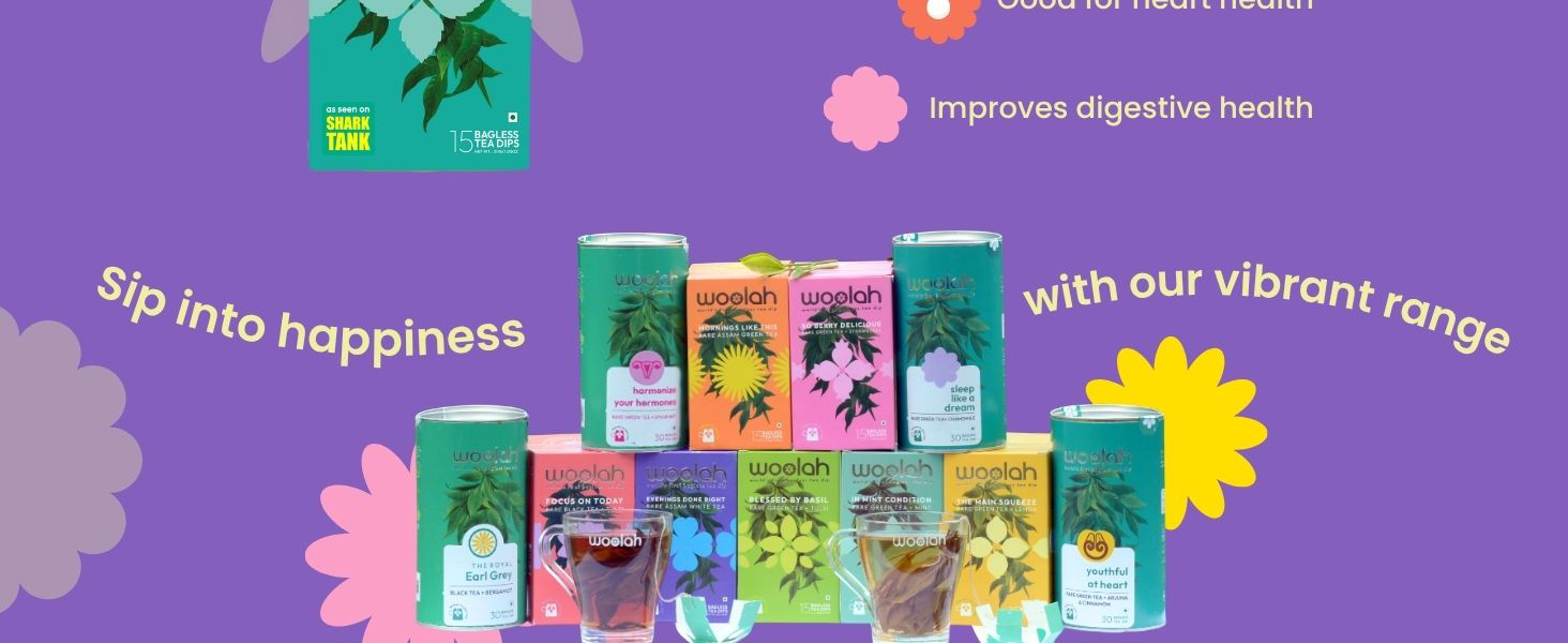 Woolah Rare Assam Green Tea With Mint, Organic Bagless Tea Dip (2 Packs = 30 Dips /60 Cups) 100% Plastic Free, Rich In Antioxidants Supports Weight Management, Skin And Heart Health,
