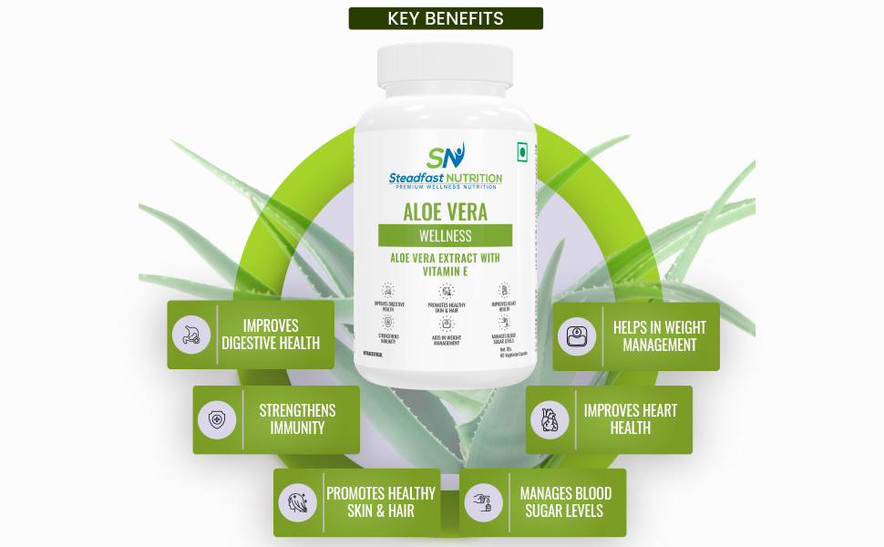 Steadfast Nutrition Aloe Vera for Healthy Skin & Hair Improves Digestion Strengthens Immunity Natural Extract (60 Capsules)