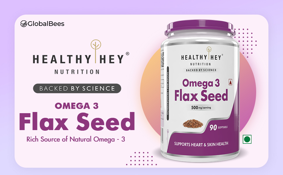 HealthyHey Flaxseed - Rich Source of Natural Omega 3-500 mg - Support Heart Health - 90 Softgels