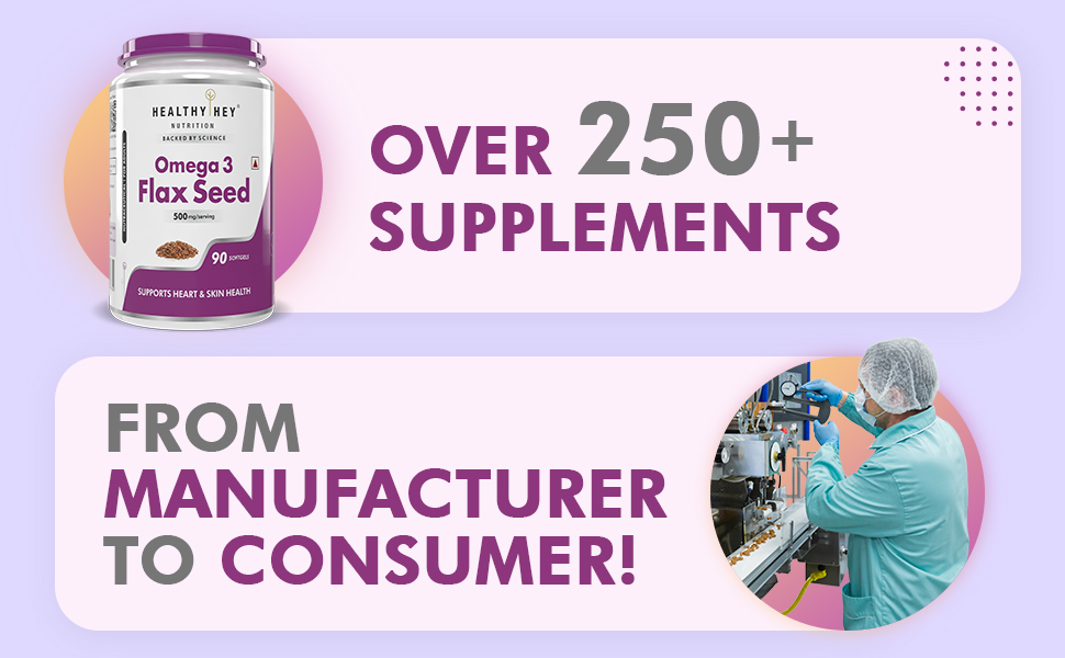 HealthyHey Flaxseed - Rich Source of Natural Omega 3-500 mg - Support Heart Health - 90 Softgels