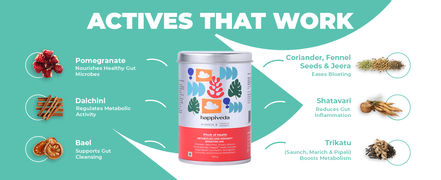 Pinch of Health Metabolism & Immunity Boosting Mix, Ayurvedic Gut Cleanse & Digestive Support Powder with Trikatu, Bael & Happi5™ Vedic Complex, No Pills, Vegan Daily Wellness Mix