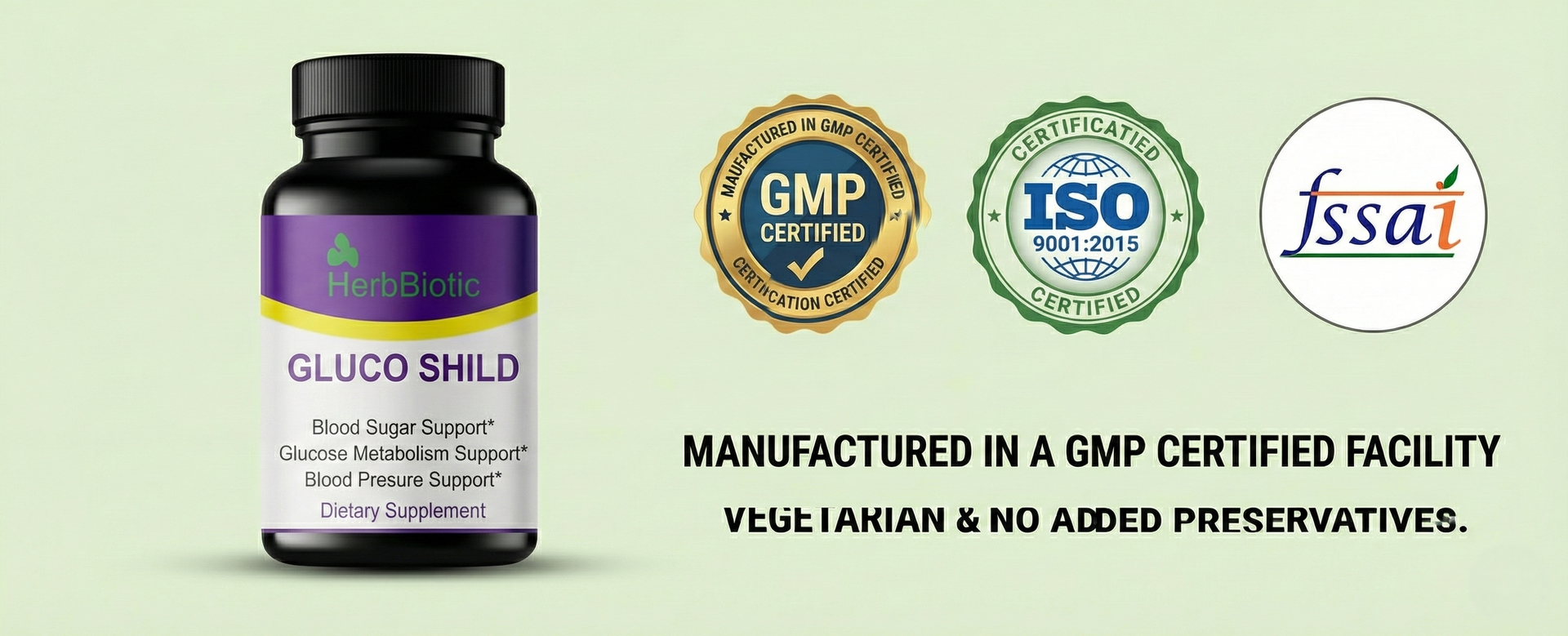 Gluco Shild Blood Sugar Control Capsules | Herbal Formula for Diabetes Care, Insulin Support & Glucose Balance | Enriched with Gudmar, Haridra, Karela & Neem – 60 Caps | gluco shield herb biotic