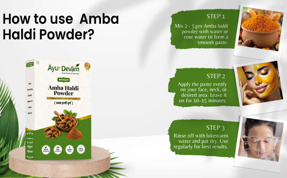 Amba Haldi Powder | Kasturi Haldi | Curcuma Amada | Wild Turmeric | Aama Haldi Churna | Skin Care & Face Use (100 Gram)