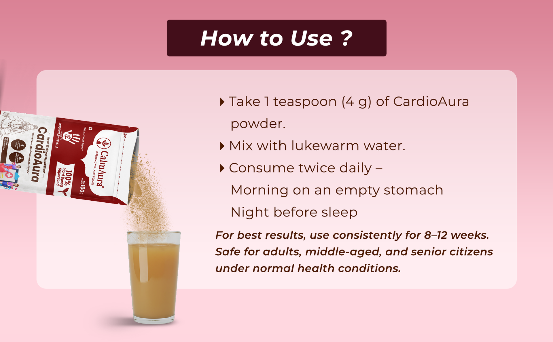 CalmAura CardioAura Ayurvedic Heart Wellness Powder 100g | Herbal Cardiovascular Support for Circulation Vitality & Lipid Balance with Arjuna Garlic Ginger | Vegan