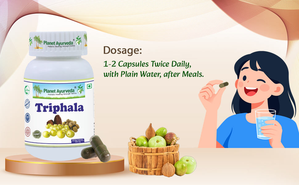 Planet Ayurveda Triphala Capsules, 60 Capsules | Ayurvedic Digestive Support Supplement | Natural Gut Cleanse & Colon Health Formula | Herbal Blend of Haritaki, Bibhitaki & Amla