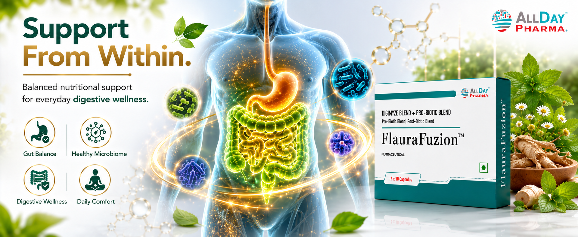 ALLDAY PHARMA FlauraFuzion Probiotic Capsules for Women | 50 Billion CFU | 17 Multi-Strain Probiotics | Gut Health, Digestion Support & Immunity Booster | Women’s Daily Supplement | 10 Capsules
