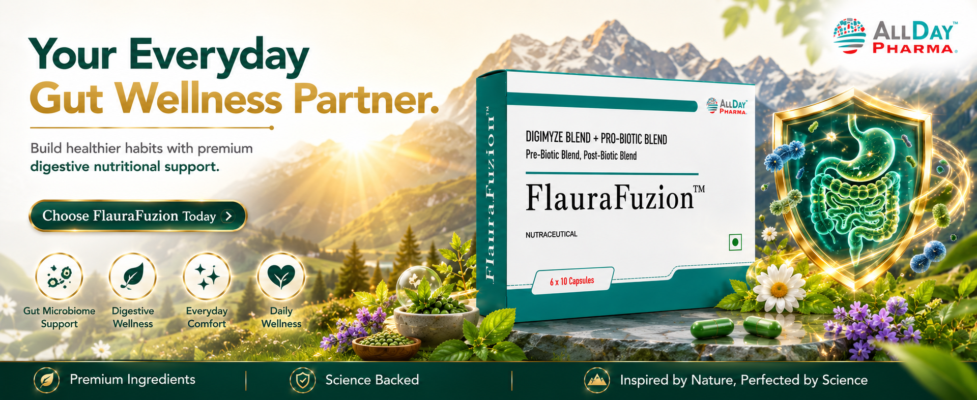 ALLDAY PHARMA FlauraFuzion Probiotic Capsules for Women | 50 Billion CFU | 17 Multi-Strain Probiotics | Gut Health, Digestion Support & Immunity Booster | Women’s Daily Supplement | 10 Capsules
