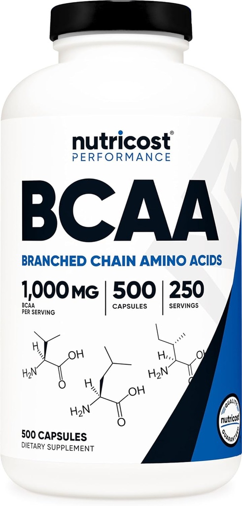Nutricost BCAA Capsules 2:1:1 500mg, 500 Caps (3 Bottles) 2