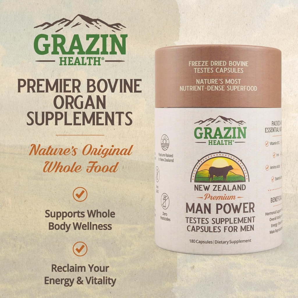 Grass Fed Bovine Testes Man Power Capsules (30 Day Supply) 3