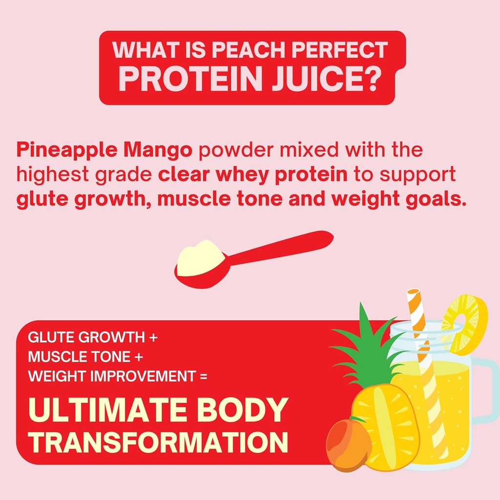 Peach Perfect Whey Protein Powder for Women, Pineapple Mango Protein Juice for Women, 20g Clear Whey Protein Isolate Per Serving for Muscle Support, Meal Replacement Shake, Protein Water, 22 Servings 3