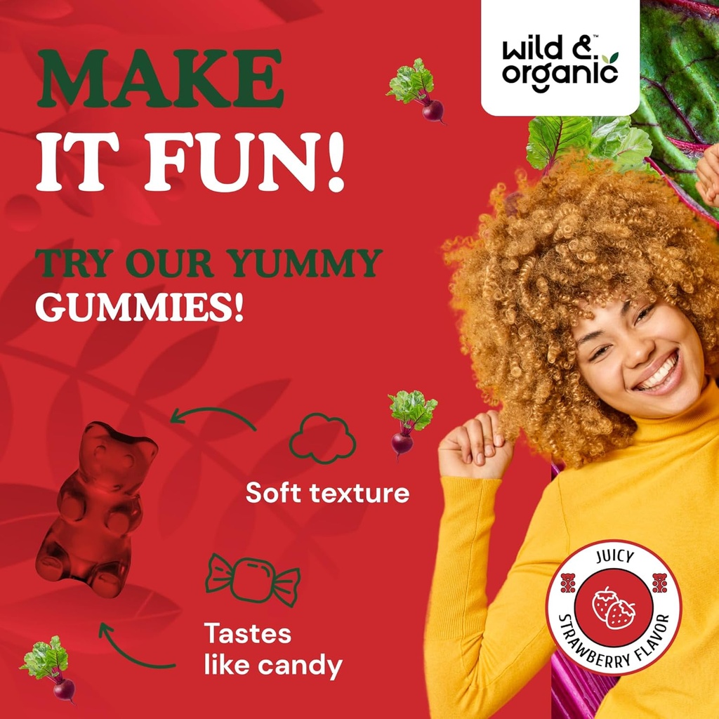 Wild & Organic Beet Root Gummies 12000 mg - Red Beets Supplements for Women and Men with Beetroot Powder - 60 Pectin-Based Chews 6